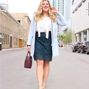 Banana Republic Factory Teal and Navy Floral Lace Pencil Skirt